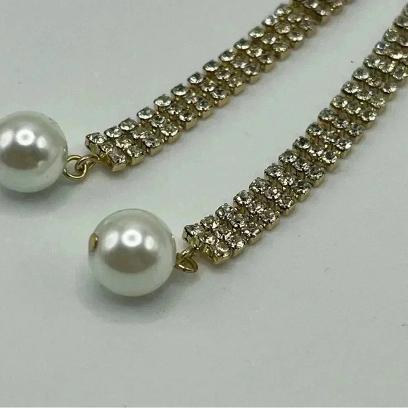 Open Edit Imitation Pearl Crystal Pavé Duster Earrings Formal Dangle Prom - Picture 2 of 4